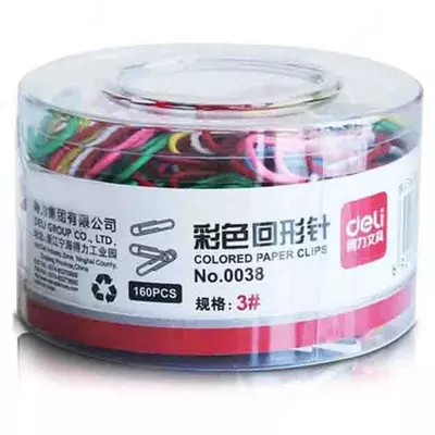 Канцелярские цветные скрепки "Deli" 29 мм, металлические (160 шт) Арт. - 0038