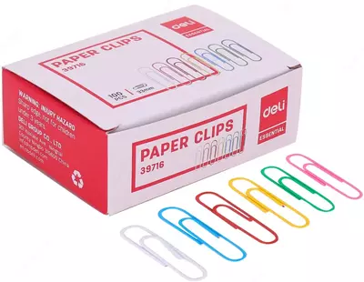 Канцелярские цветные скрепки "Deli" 33 мм, пластиковые (100 шт) Арт. - 39716