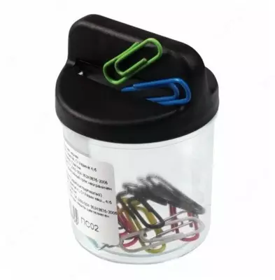 Магнитная скрепочница  Магнитная скрепочница "Стамм" пластиковый стакан (Арт. - ПС02) Прозрачная/Черная