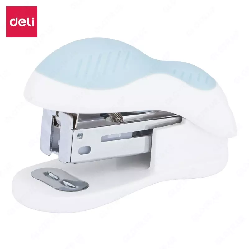Kantselyariya buyumlari uchun mini stapler "Deli" № 24/6, 15 varaq (Art. - 0304gr) Kulrang/oq