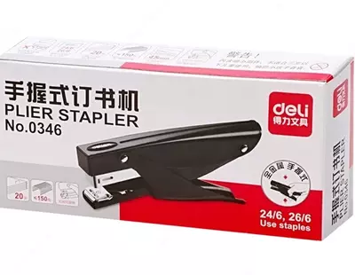 Kantselyariya buyumlari stapler-pleyeri "Deli" № 24/6, 25 varaq (Art. - 0346bk) Qora