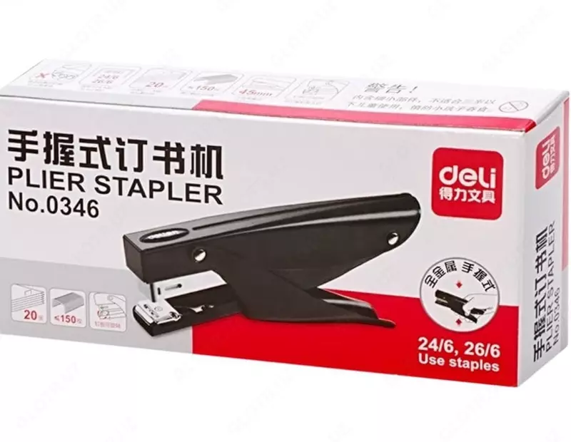 Kantselyariya buyumlari stapler-pleyeri "Deli" № 24/6, 25 varaq (Art. - 0346bk) Qora