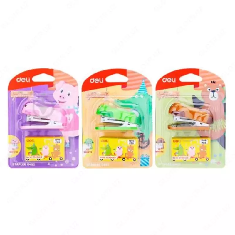 Канцелярский мини-степлер "Deli" № 10, 15 листов (Арт. - 0452) Ассорти