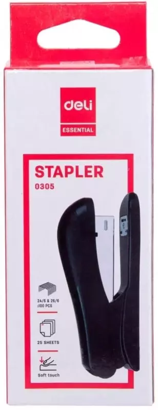 Канцелярский степлер "Deli Essential" 24/6, 20 листов (Арт. - 0305) Ассорти