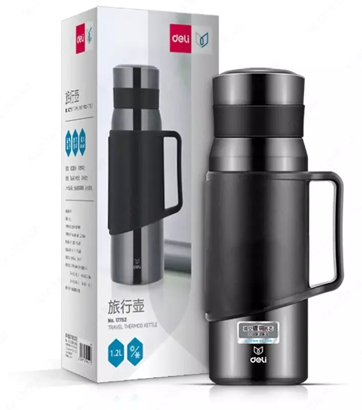 Термос вакуумный Deli "Dark grey" 1.2 л (Арт. - 17752) Темно/Серый
