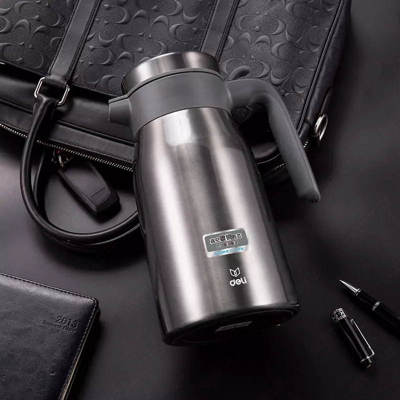 Термос вакуумный "Deli" 2.0 л (Арт. - 17753) Черный/серебристый