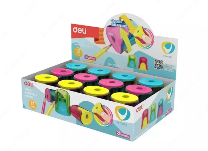Пластиковая точилка для карандашей Deli "U-touch" ручная с контейнером (Арт. - 01000-ER) Ассорти