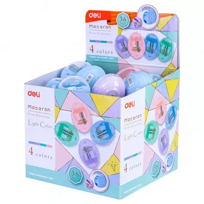 Deli "Macaron" plastik qalam o'tkirlagichi konteynerli qo'llanma (kod - 0525) Turli xil