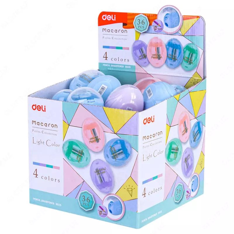 Deli "Macaron" plastik qalam o'tkirlagichi konteynerli qo'llanma (kod - 0525) Turli xil