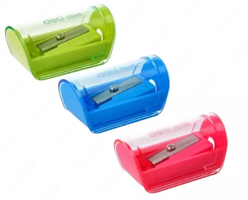 Deli "Neon" plastik qalam o'tkirlagich, konteynerli qo'llanma (Kod - 0545) Turli xil