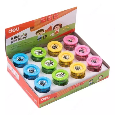Plastik qalam o'tkirlashtirgich "Deli Cup" konteynerli qo'llanma (m.-0551) Turli xil