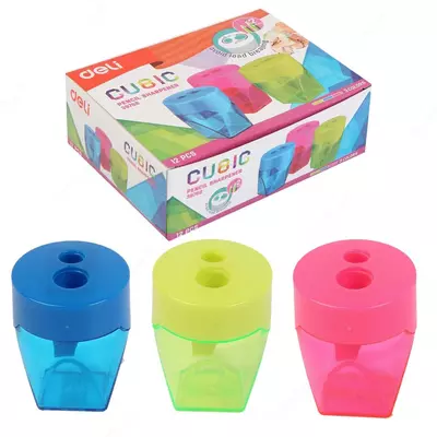 "Deli Cubic" plastik qalam o'tkirlagich, konteynerli qo'llanma (Kod - 39768) Turli xil
