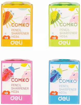 Пластиковая точилка для карандашей Deli "Comiko" ручная (Арт. - 034-H) Ассорти - 1 200 сум / шт.