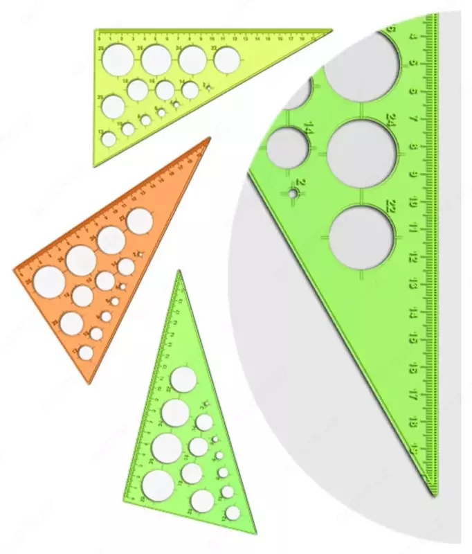 Пластиковая линейка - трафарет окружностей Стамм "NEON Crystal" треугольник 19 см (Арт. - ТК11) Ассорти