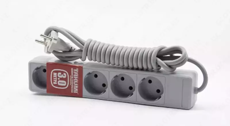 Tarmoq uzatma kabeli "Takumi" 3 m, 5 rozetka (Art. - U530) Kulrang