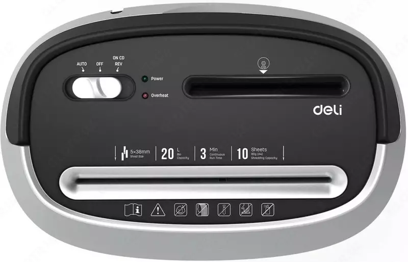 Qog'oz maydalagich "Deli" 10 varaq (Ref. - 9948) Qora/Kumush