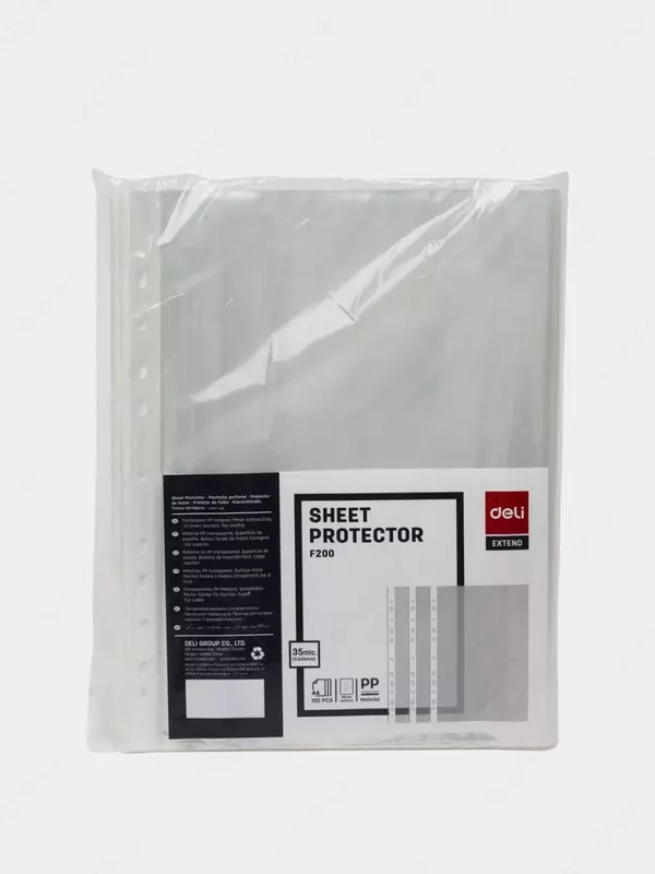 Teshilgan fayllar to'plami 0,035 mm "Deli" A4, 100 dona (Art.- 20002EF)