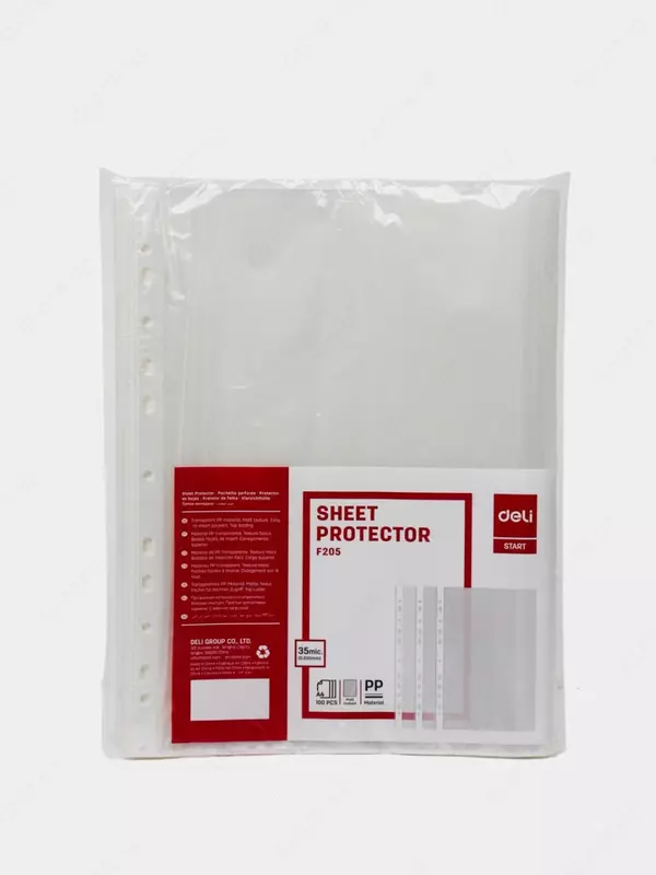 Упаковка перфофайлов 0,035 мм "Deli" А4, 100 шт (Арт.- 20502EF)