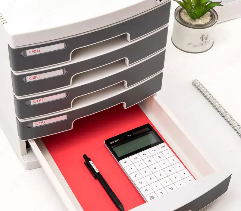 Stol fayl shkafi "Deli" 5 ta tortma + qulf (m.- 8855) Kulrang/oq