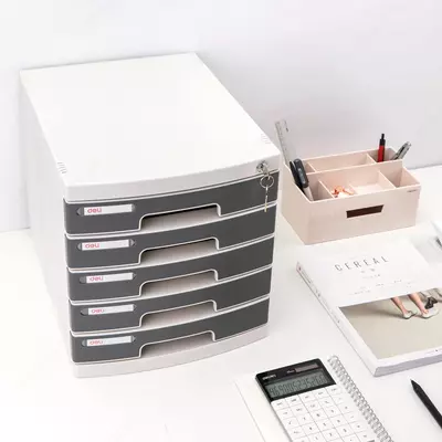 Stol fayl shkafi "Deli" 5 ta tortma + qulf (m.- 8855) Kulrang/oq