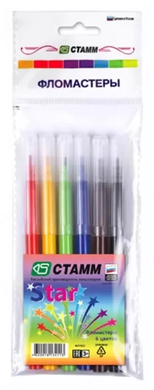 Фломастеры Стамм "Star" 6 цв. (Арт.- ФЛ502) Россия