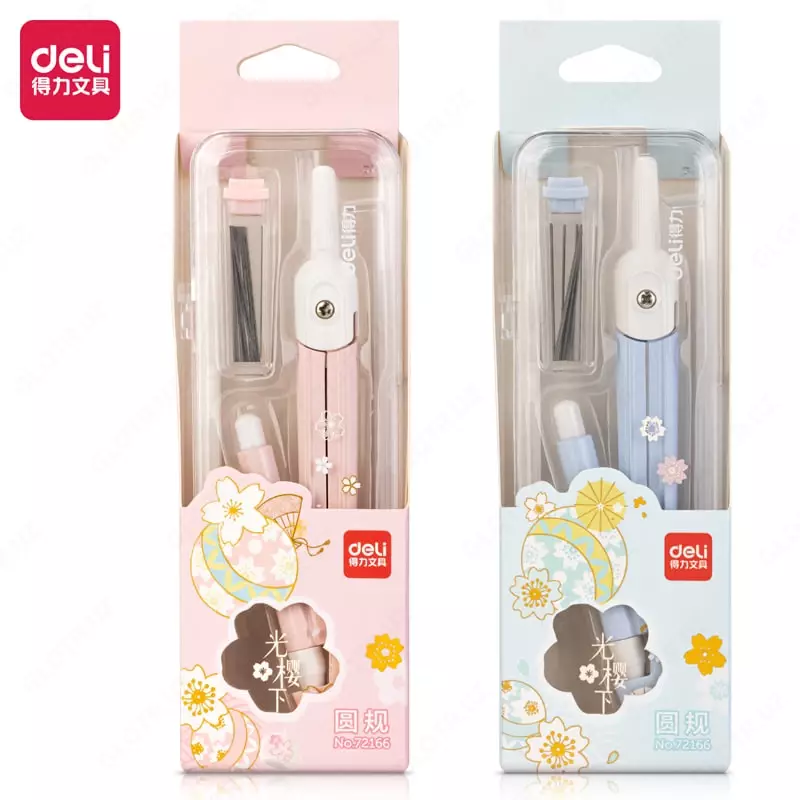 Чертежный циркуль "Deli" пенал с запасными грифелями (Арт.-72166) Ассорти