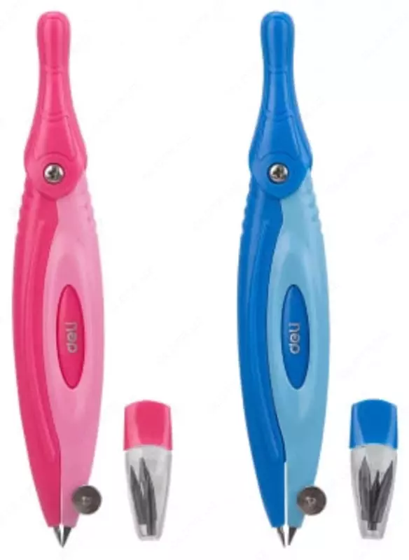 Чертежный циркуль "Deli Pioneer" пластиковая туба с карандашными грифелями (Арт.-20202-EG) Ассорти