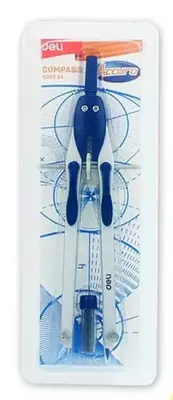 Chizma kompaslari "Deli Accuro" qalam uchlari bo'lgan plastik naycha (Art.-30994-EG) Kumush/ko'k