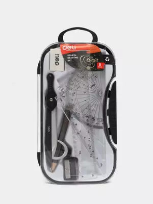 Чертежный набор "Deli Orbit" 8 предметов (Арт.- 30404-EG) Черный/Серебристый