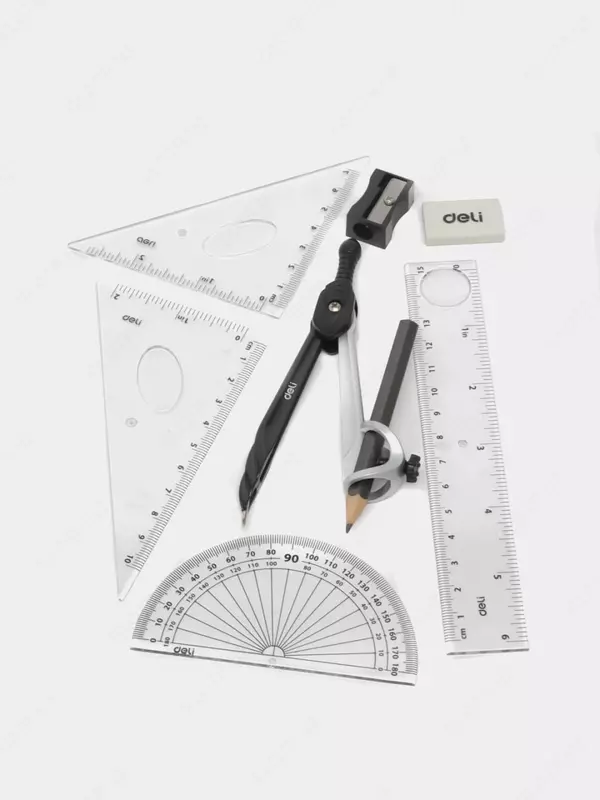 Чертежный набор "Deli Orbit" 8 предметов (Арт.- 30404-EG) Черный/Серебристый