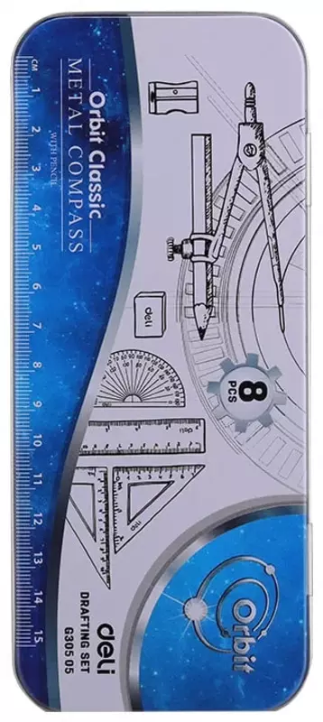 Чертежный набор "Deli Orbit" 8 предметов (Арт.- 30505-EG)