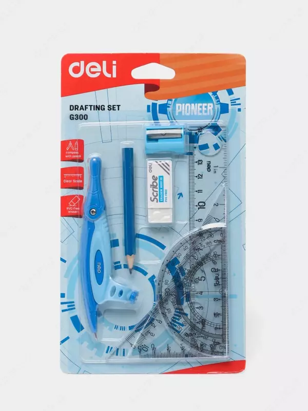 Чертежный набор "Deli Pioneer" 8 предметов (Арт.- 30001-EG) Ассорти