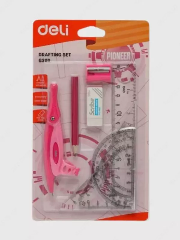 Чертежный набор "Deli Pioneer" 8 предметов (Арт.- 30001-EG) Ассорти