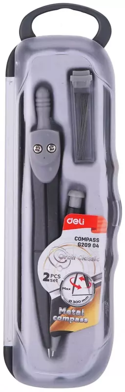 Чертежный циркуль Deli "Orbit Classic" пластиковая туба с карандашом (Арт.-20904-EG) Черный/Серый