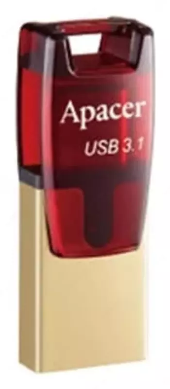 Flash - Накопитель "Apacer" Dual AH180, 64GB, USB 3.1 (Арт. - AP64GAH180R-1) Красный/Золотистый