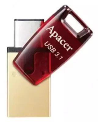 Flash - Накопитель "Apacer" Dual AH180, 64GB, USB 3.1 (Арт. - AP64GAH180R-1) Красный/Золотистый