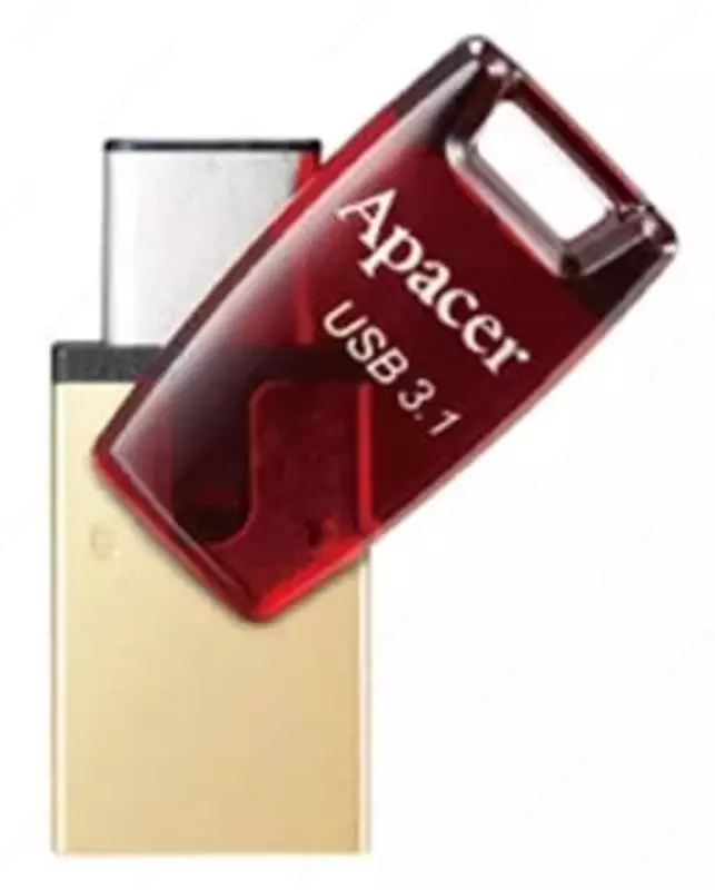 Flash - Накопитель "Apacer" Dual AH180, 64GB, USB 3.1 (Арт. - AP64GAH180R-1) Красный/Золотистый