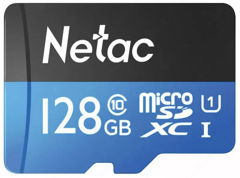Карта памяти microSD "Netac" 128GB, C10, UHS-I R80MB/s + SD (Арт. - NT02P500STN-128G-R) Синяя/Черная