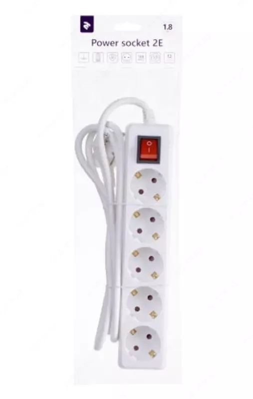 Uzatma kabeli "2E 1,8 m, 5 rozetka (Art. - 2E-U05ESM1.8) Oq