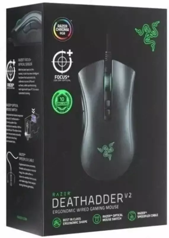 Проводная игровая мышь "Razer" DeathAdder V2, USB, RGB (Арт. - RZ01-03210100-R3M1) Черная