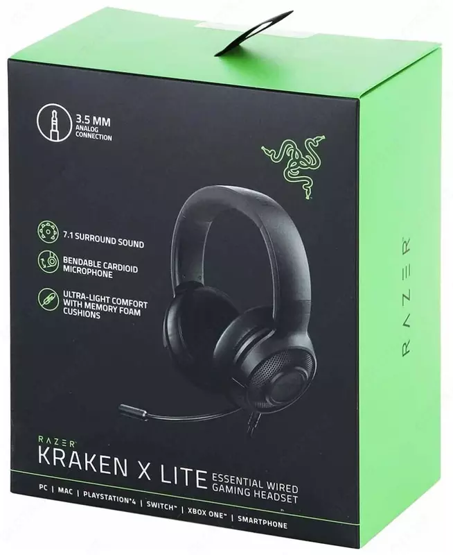 "Razer" Kraken X Lite kompyuter uchun o'yin eshitish vositasi (Art. - RZ04-02950100-R381) Qora