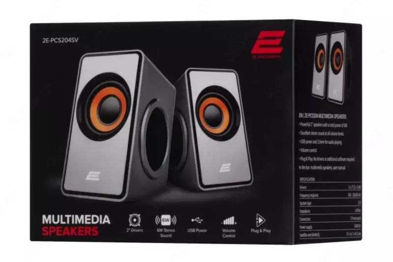 Akustik tizim (dinamiklar) "2E" PCS204, 2.0, USB (Art. - 2E-PCS204SV) Kumush