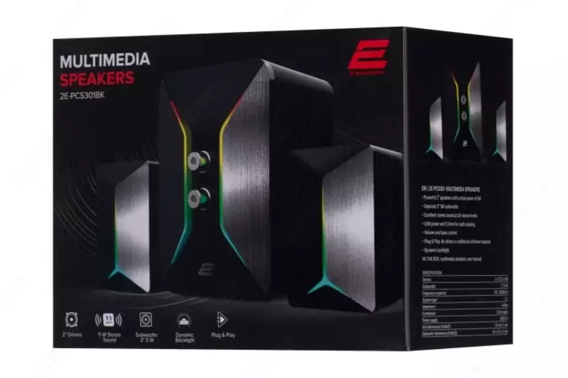 Акустическая система (Колонки, сабвуфер) "2E" PCS301 RGB, 2.1, USB (Арт. - 2E-PCS301BK) Черная