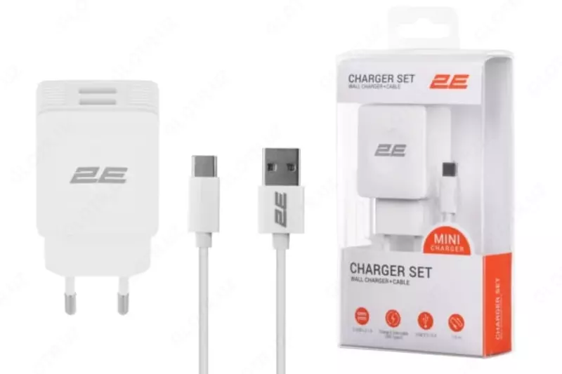 Zaryadlash moslamasi to'plami "2E" Devor zaryadlovchisi Dual, USB-A, 2,4A (Art. № - 2E-WC4USB-W) Oq