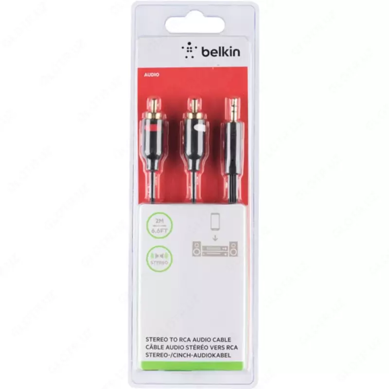 Qurilmalarni ulash uchun kabel "Belkin" uyasi 3,5 mm - M/RCA-Mx2, 1 m (Art. - F3Y116BT1M) Qora