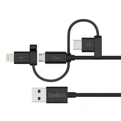 Универсальный кабель "Belkin" USB 2.0 Micro USB/USB-C/ Lightning Connectors, 1.2 m (Art. - F8J050bt04-BLK) Черный