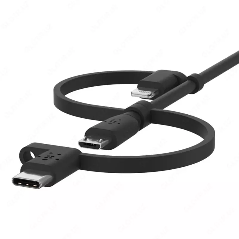 Universal kabel "Belkin" USB 2.0 Micro USB/USB-C/ Lightning ulagichlari, 1,2 m (Art. - F8J050bt04-BLK) Qora