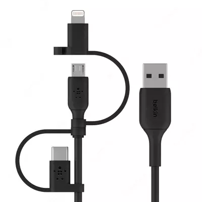 Универсальный кабель "Belkin" USB 2.0 Micro USB/USB-C/ Lightning Connectors, 1.2 m (Art. - F8J050bt04-BLK) Черный