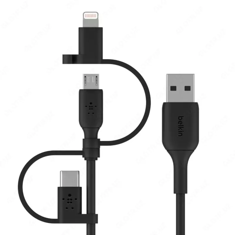 Universal kabel "Belkin" USB 2.0 Micro USB/USB-C/ Lightning ulagichlari, 1,2 m (Art. - F8J050bt04-BLK) Qora