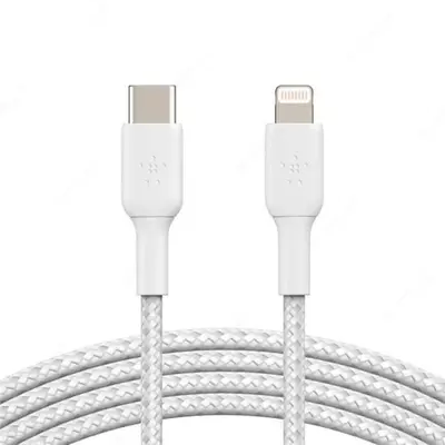 Кабель "Belkin" USB-A - Lightning, BRAIDED, 1 m (Art. - CAA002BT1MWH) Белый